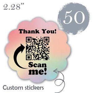 50 Thank you Stickers Thermal Scalloped flowers Glossy